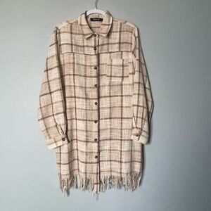 Plaid Fringe Button-Up Shirt